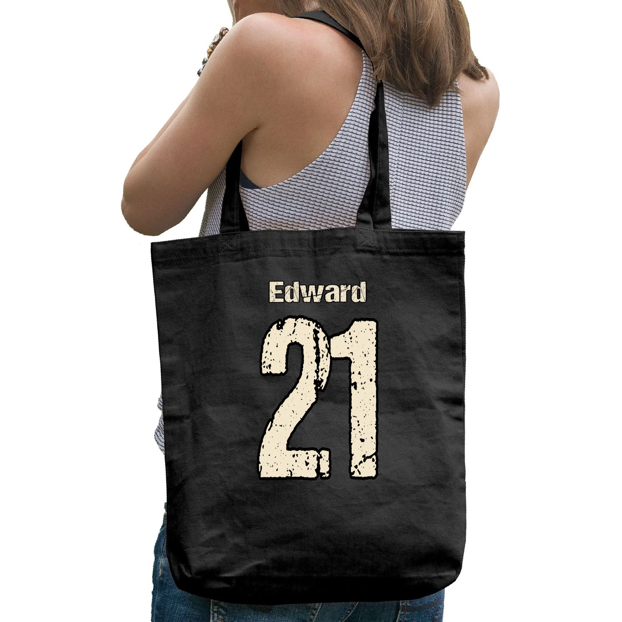 Personalized Football Name & Number – Custom Vintage Sports Design Tote Bag - Back - Close-up