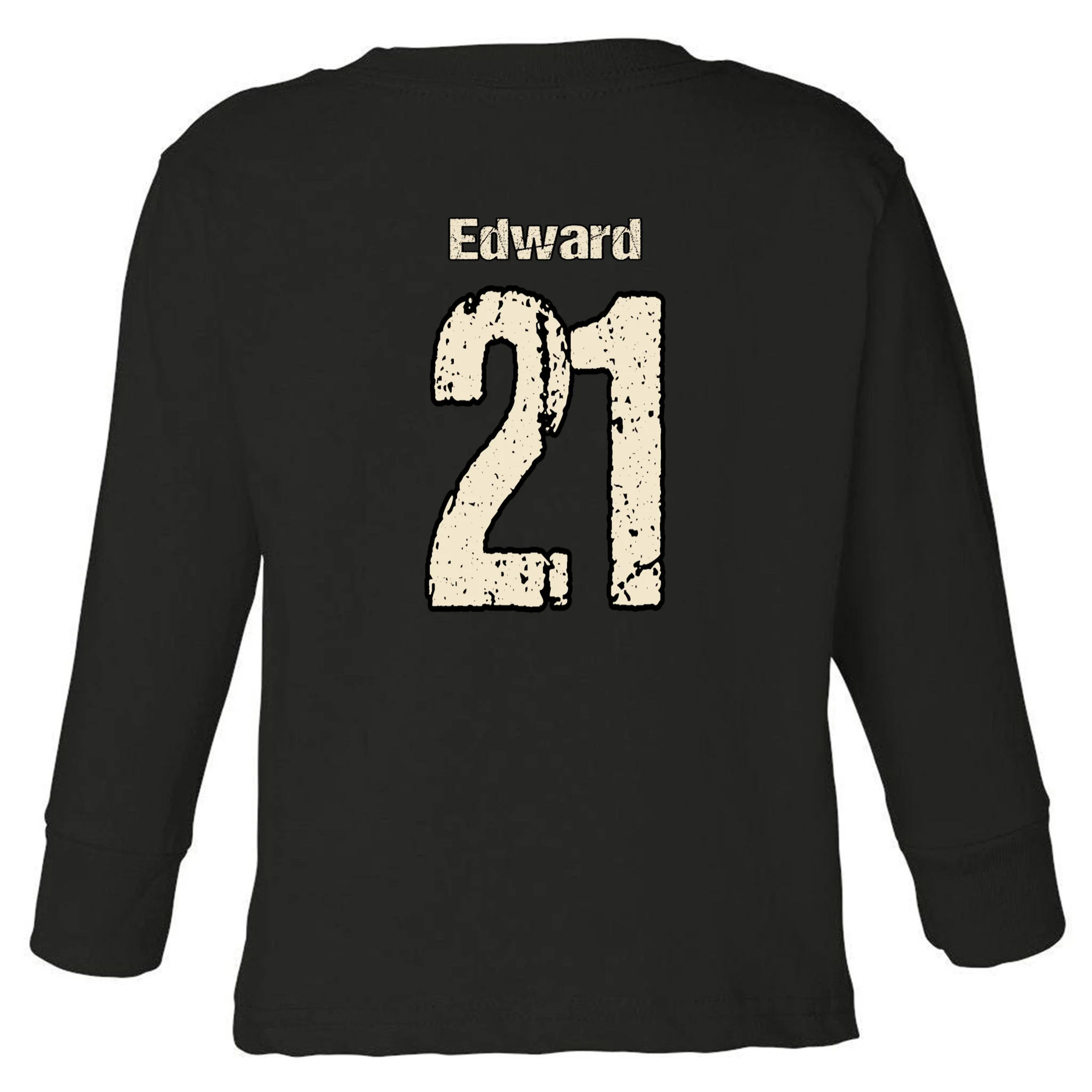 Personalized Football Name & Number – Custom Vintage Sports Design Toddler Long Sleeve Shirt - Back - Close-up