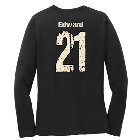 Personalized Football Name & Number – Custom Vintage Sports Design Women's Long Sleeve Shirt - Back - Close-up