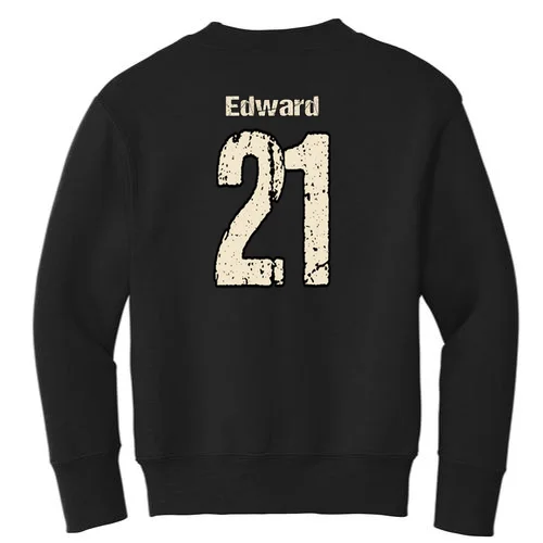 Personalized Football Name & Number – Custom Vintage Sports Design Kids Sweatshirt - Back - Close-up