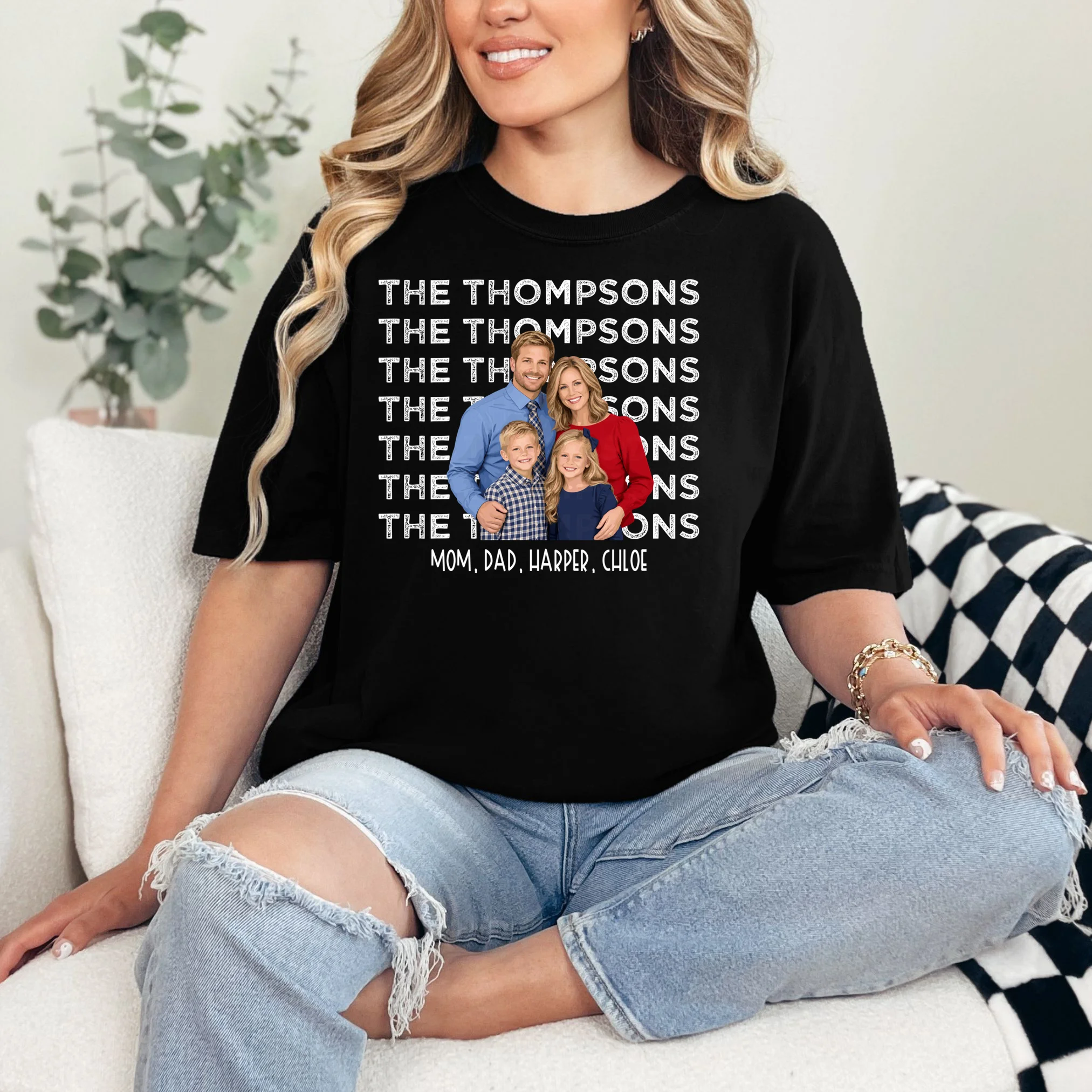 Personalized Family Photo Shirt – Custom Family Name & Kids Comfort Colors Unisex T-Shirt - Front 1