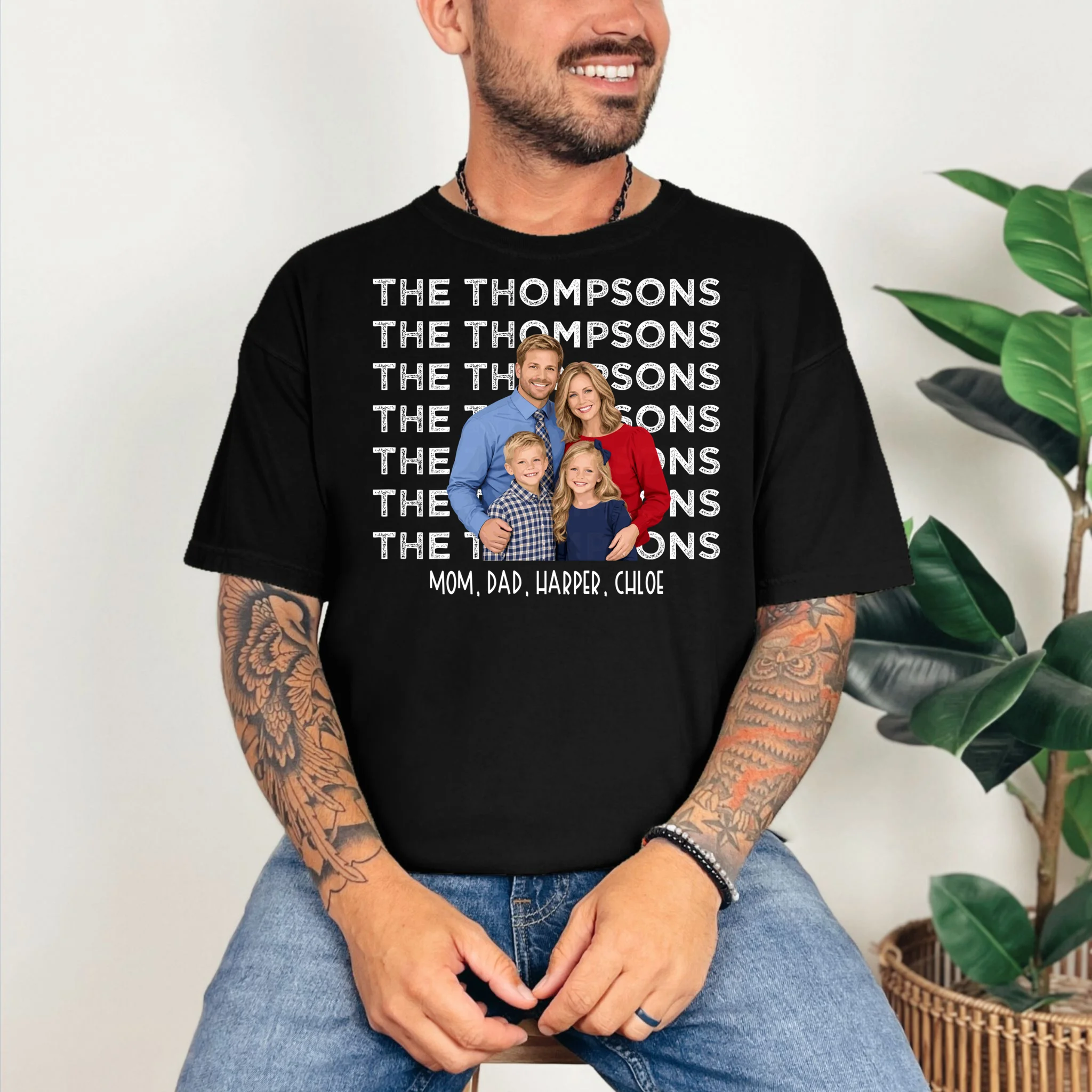Personalized Family Photo Shirt – Custom Family Name & Kids Comfort Colors Unisex T-Shirt - Front 2