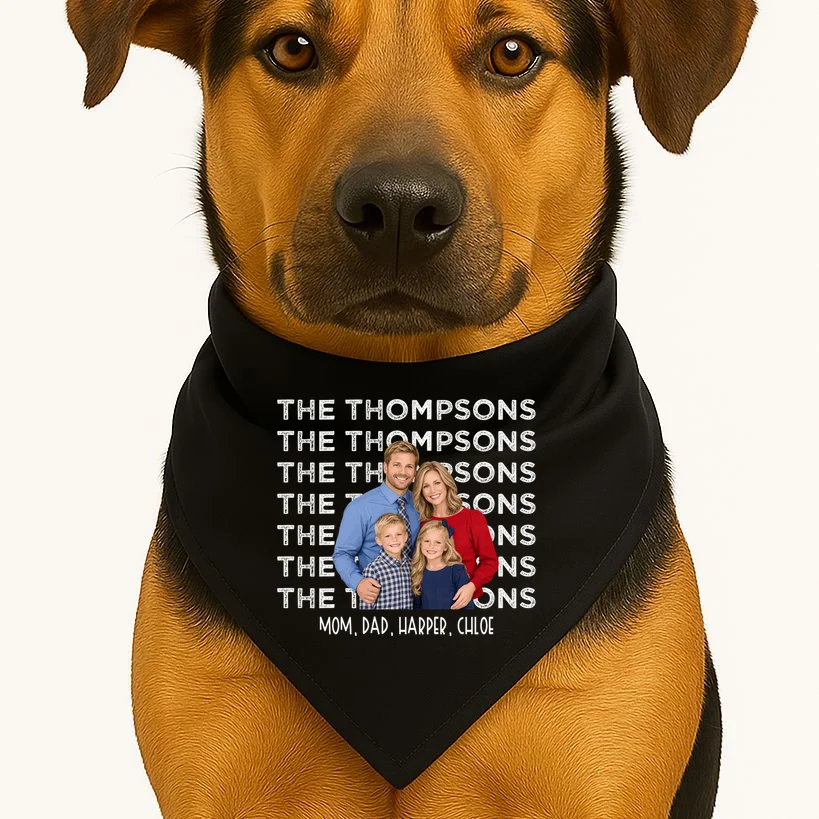 Personalized Family Photo Shirt – Custom Family Name & Kids Dog Bandana - Front 1