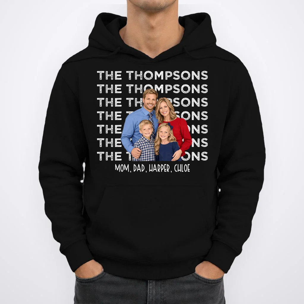 Personalized Family Photo Shirt – Custom Family Name & Kids Men's Hoodie - Front 1