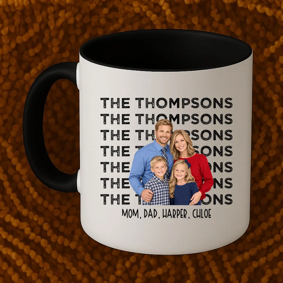 Personalized Family Photo Shirt – Custom Family Name & Kids Mug - Front 1