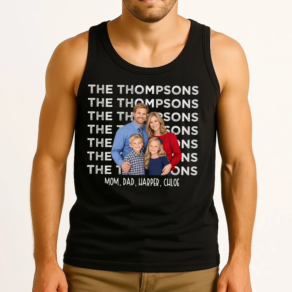 Personalized Family Photo Shirt – Custom Family Name & Kids Men's Tank Top - Front 2