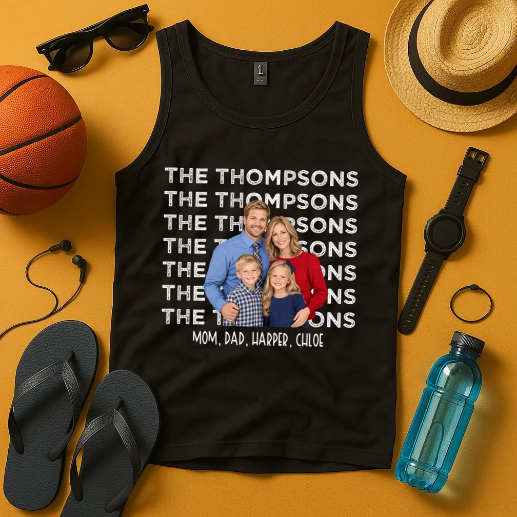 Personalized Family Photo Shirt – Custom Family Name & Kids Men's Tank Top - Front 3
