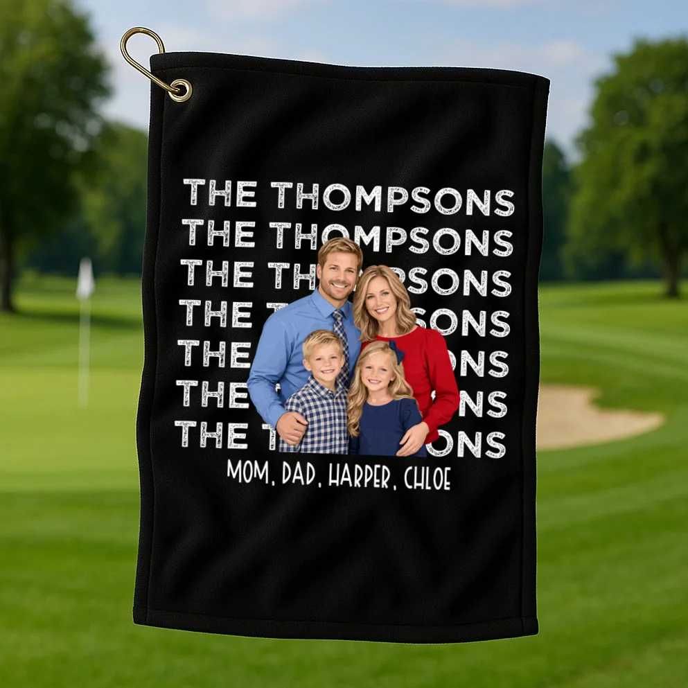 Personalized Family Photo Shirt – Custom Family Name & Kids Golf Towel - Front 1