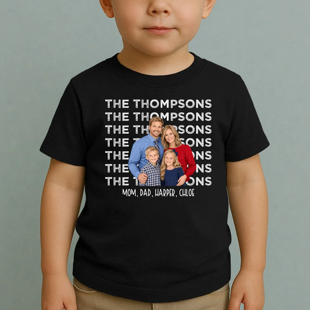 Personalized Family Photo Shirt – Custom Family Name & Kids Toddler T-Shirt - Front 1