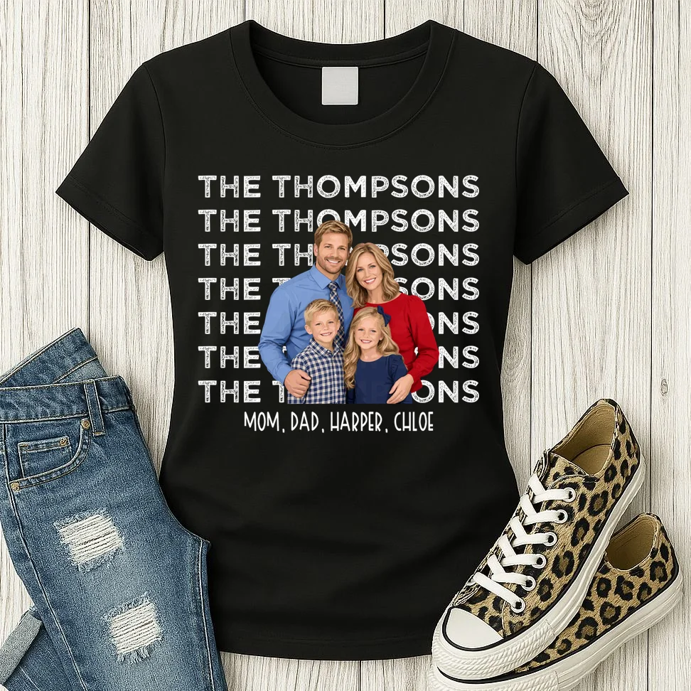 Personalized Family Photo Shirt – Custom Family Name & Kids Women's T-Shirt - Front 2