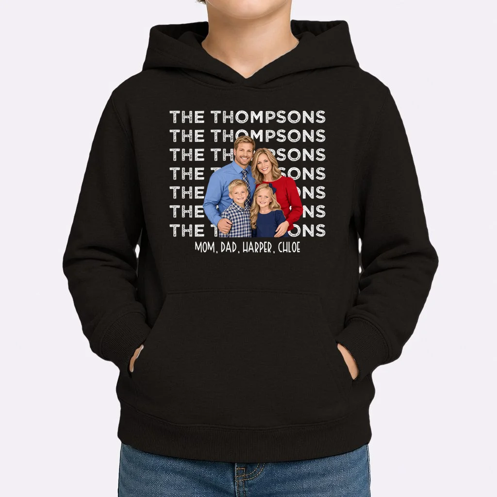Personalized Family Photo Shirt – Custom Family Name & Kids Kids Hoodie - Front 1