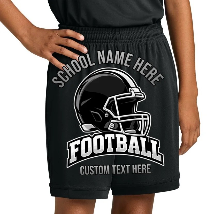 Personalized Football Team Design – Custom School Name & Football Text Graphic Kids Shorts - Front 1