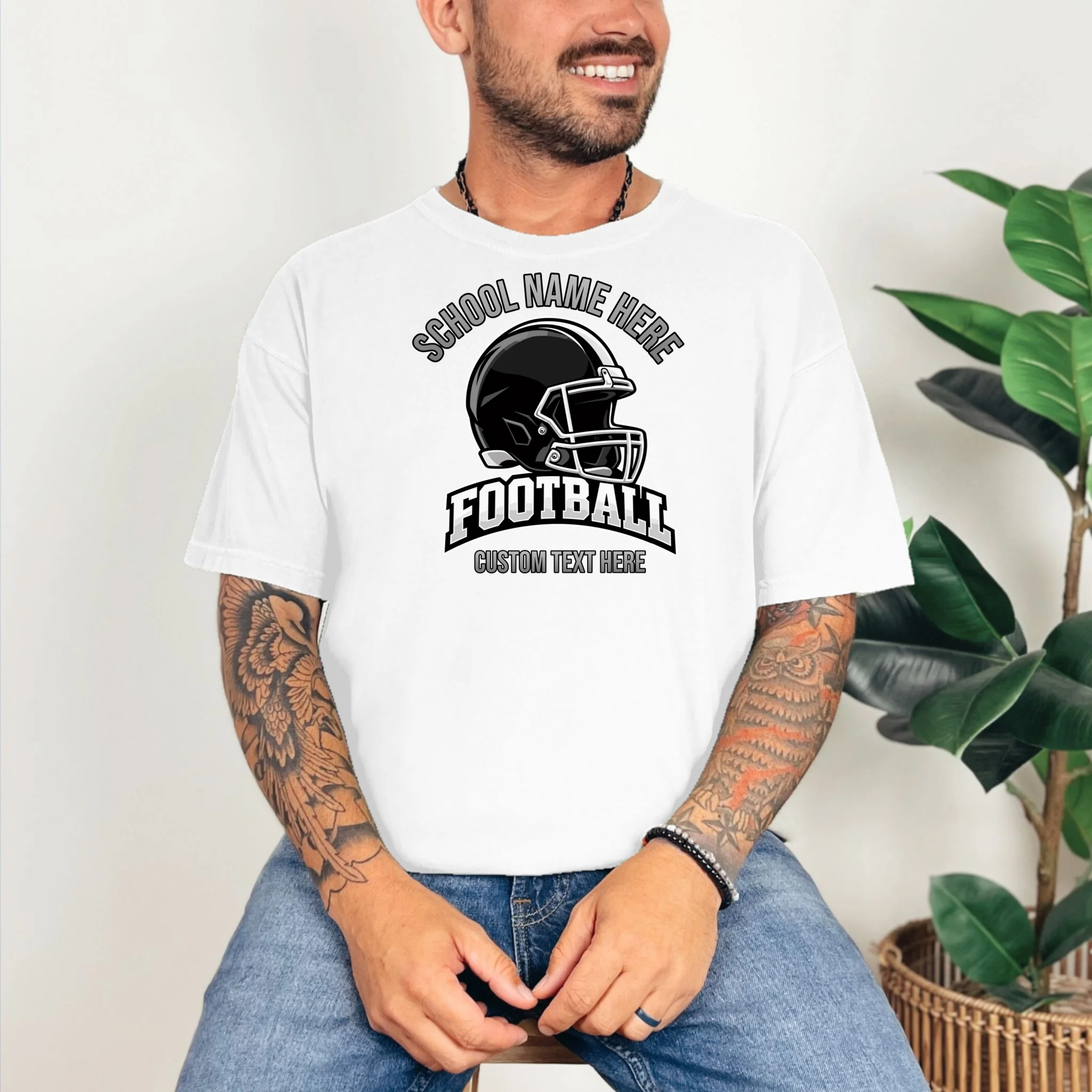 Personalized Football Team Design – Custom School Name & Football Text Graphic Comfort Colors Unisex T-Shirt - Front 2