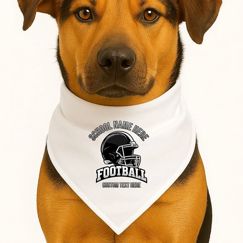 Personalized Football Team Design – Custom School Name & Football Text Graphic Dog Bandana - Front 1