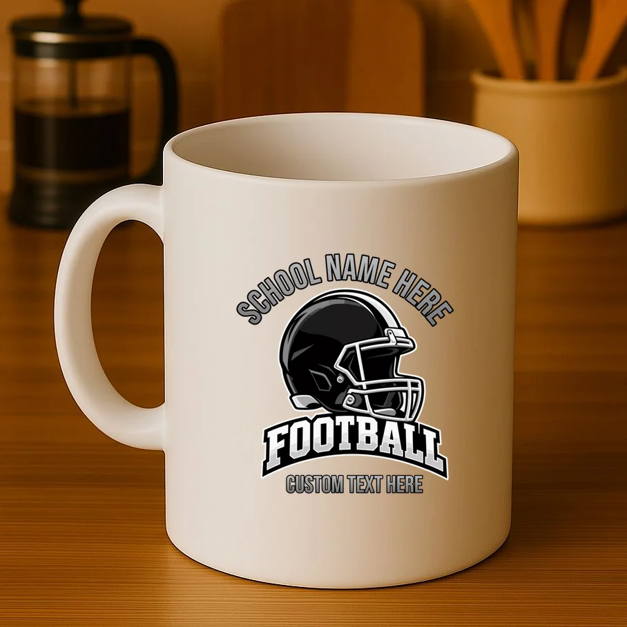 Personalized Football Team Design – Custom School Name & Football Text Graphic Mug - Front 3