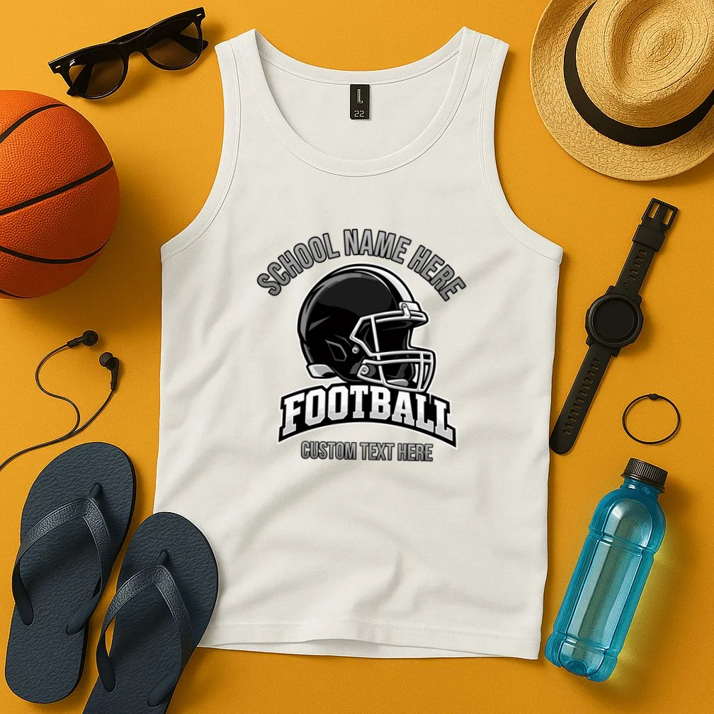 Personalized Football Team Design – Custom School Name & Football Text Graphic Men's Tank Top - Front 3