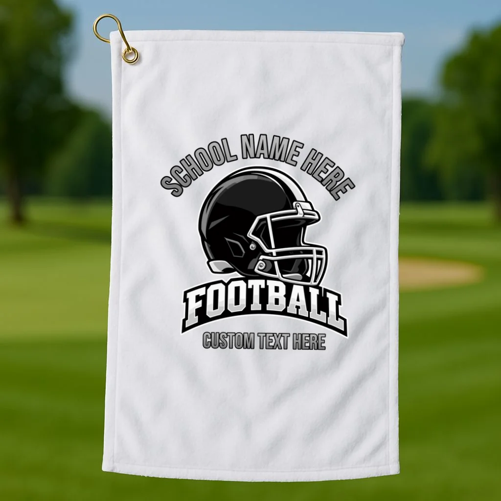 Personalized Football Team Design – Custom School Name & Football Text Graphic Golf Towel - Front 1