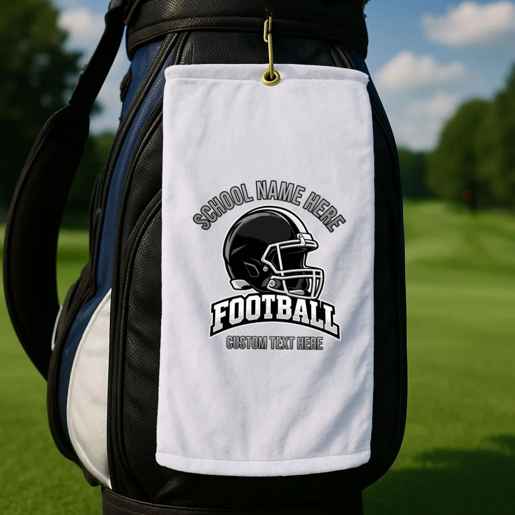 Personalized Football Team Design – Custom School Name & Football Text Graphic Golf Towel - Front 2