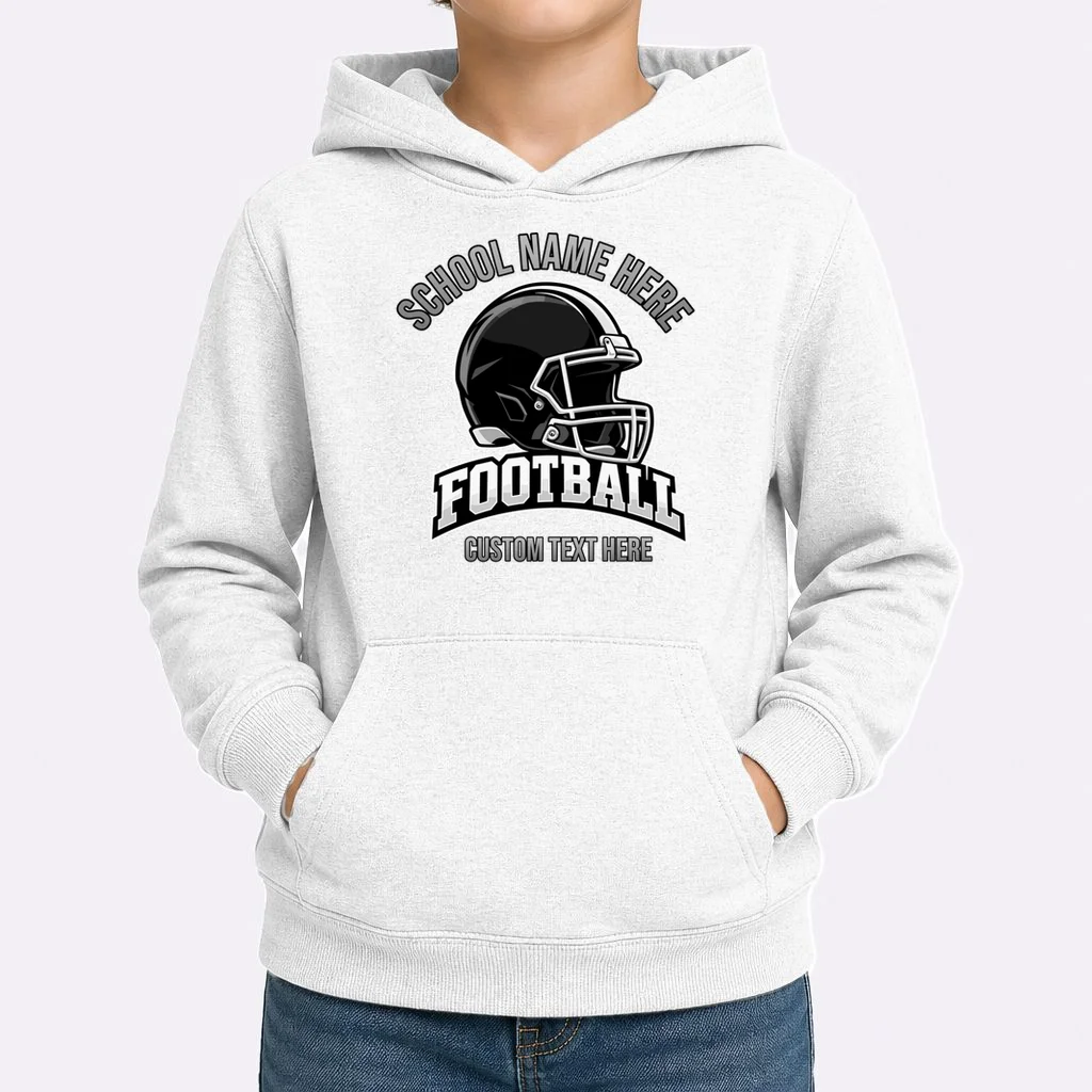 Personalized Football Team Design – Custom School Name & Football Text Graphic Kids Hoodie - Front 1