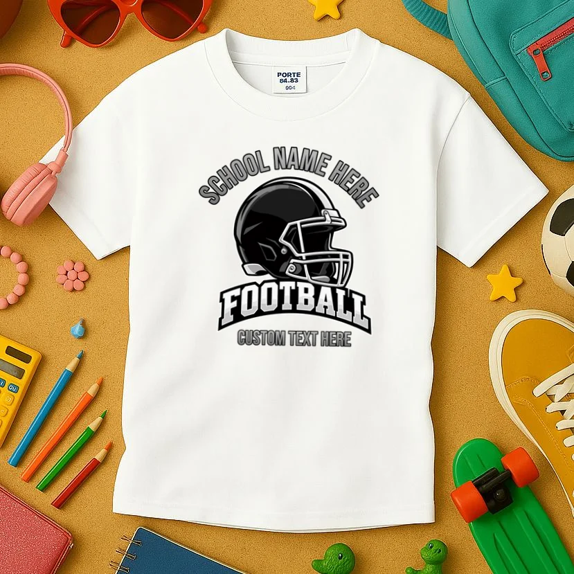 Personalized Football Team Design – Custom School Name & Football Text Graphic Kids T-Shirt - Front 2