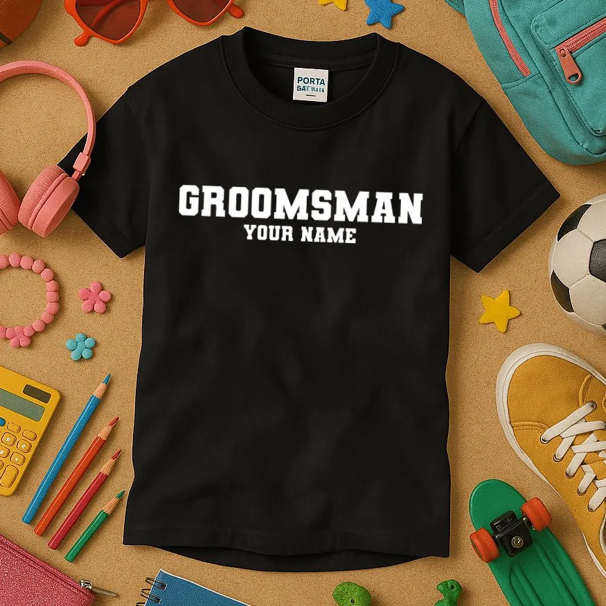 Personalized Groomsmen Bachelor Party Kids T-Shirt - Front 2