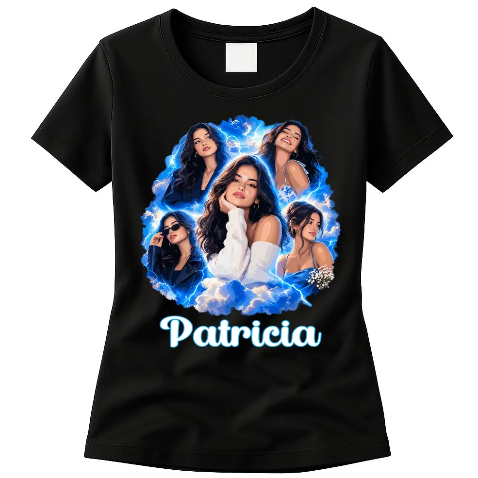 Personalized Girl Portrait Collage – Custom Name Shirt Women's T-Shirt Front