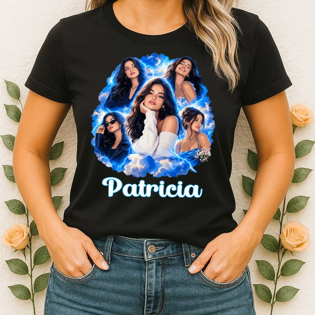 Personalized Girl Portrait Collage – Custom Name Shirt Women's T-Shirt - Front 1