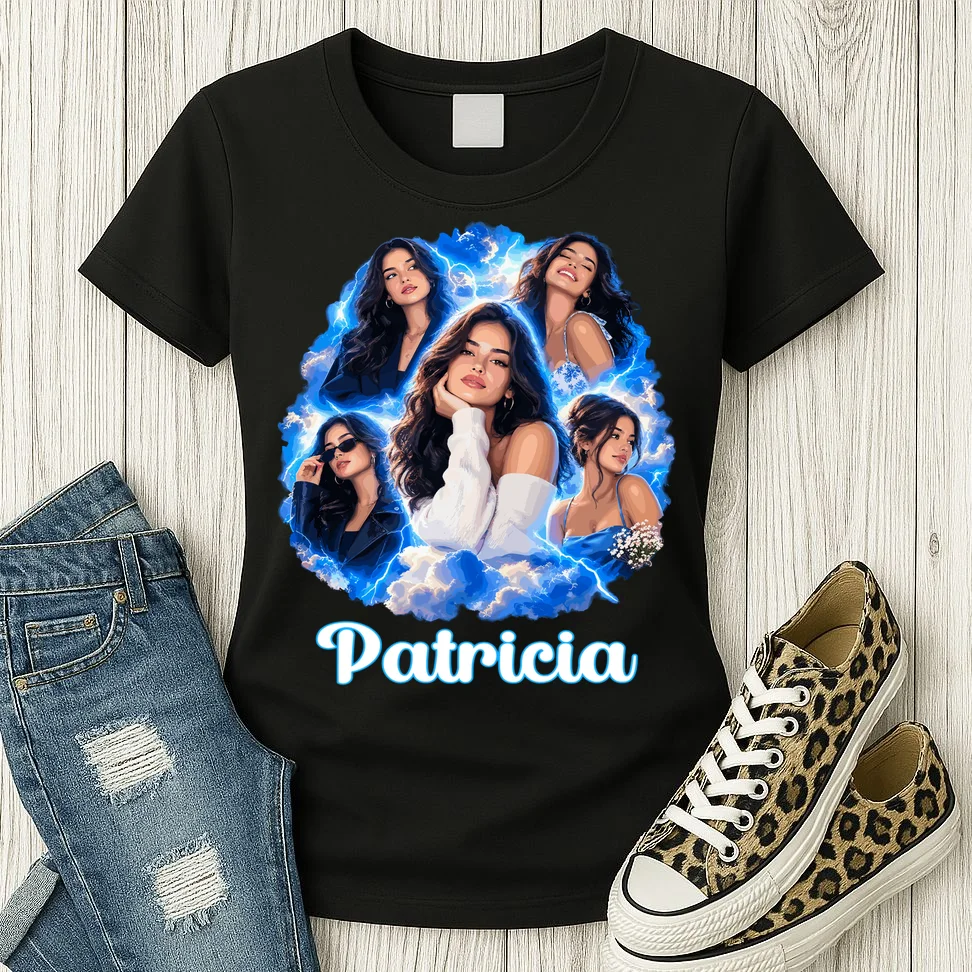 Personalized Girl Portrait Collage – Custom Name Shirt Women's T-Shirt - Front 2