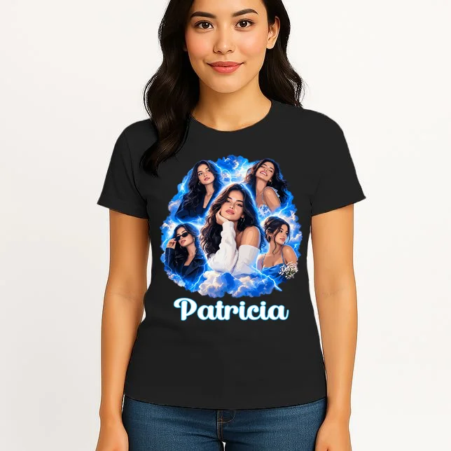 Personalized Girl Portrait Collage – Custom Name Shirt Women's T-Shirt - Front 3