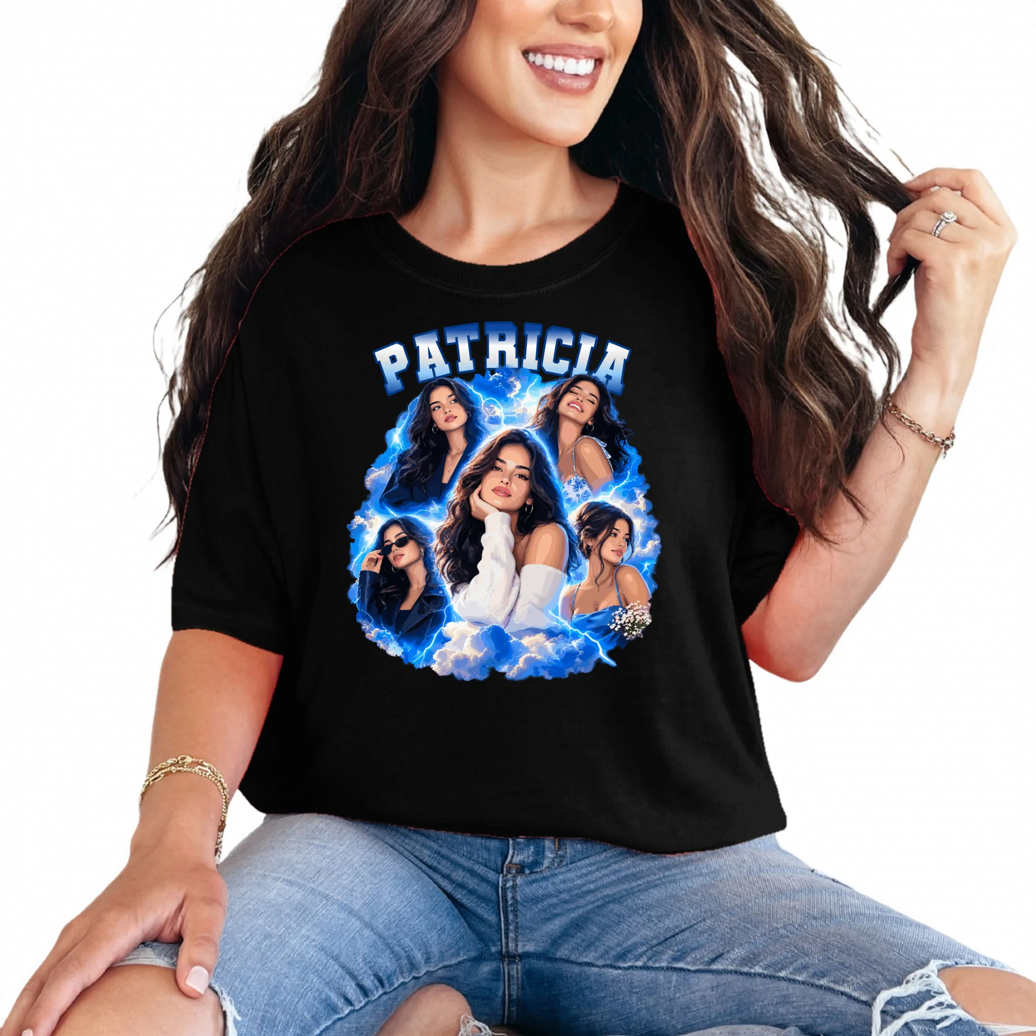 Personalized Portrait Glam Collage – Custom Name Comfort Colors Unisex T-Shirt - Front