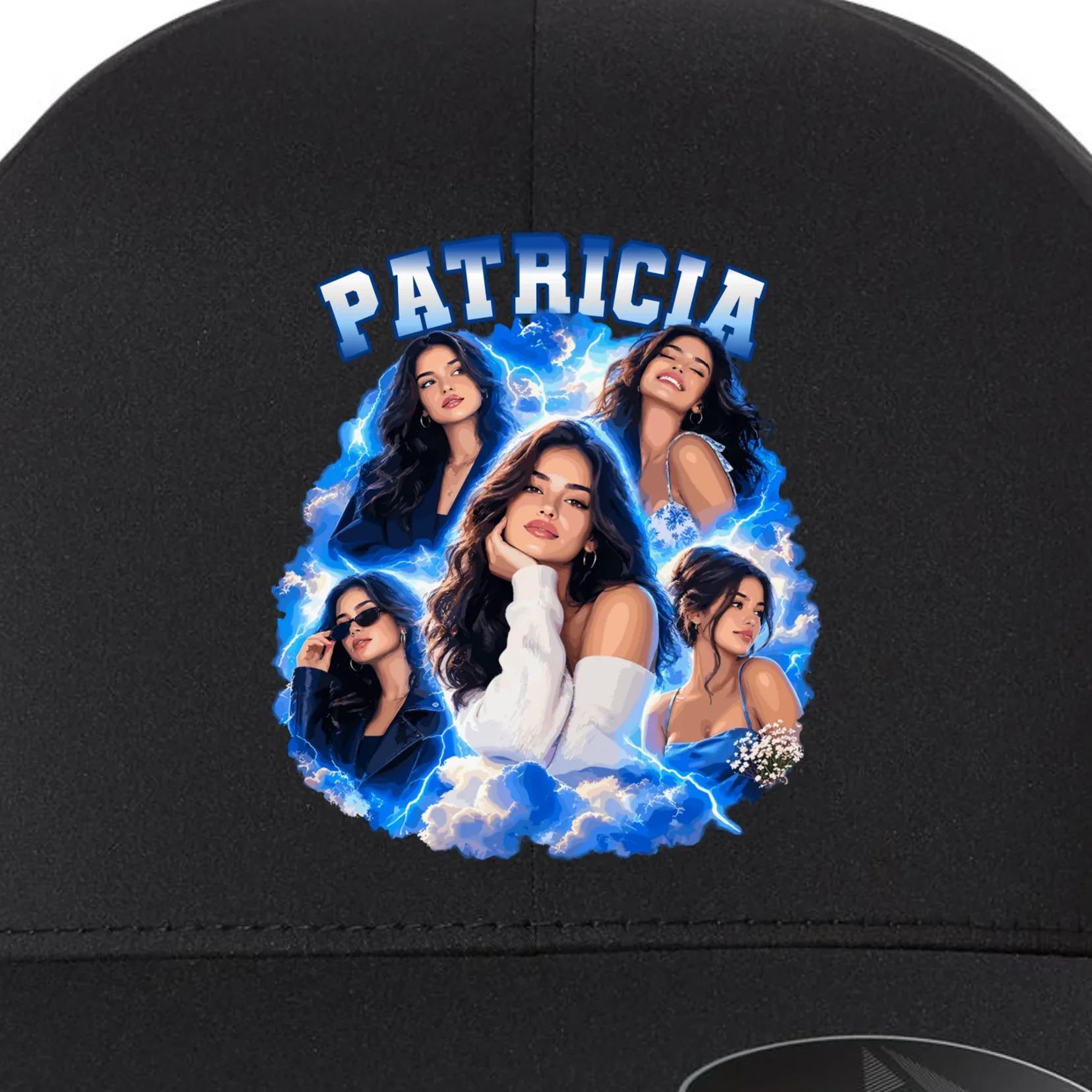 Personalized Portrait Glam Collage – Custom Name Flexfit Men's Snapback Hat - Front - Close-up