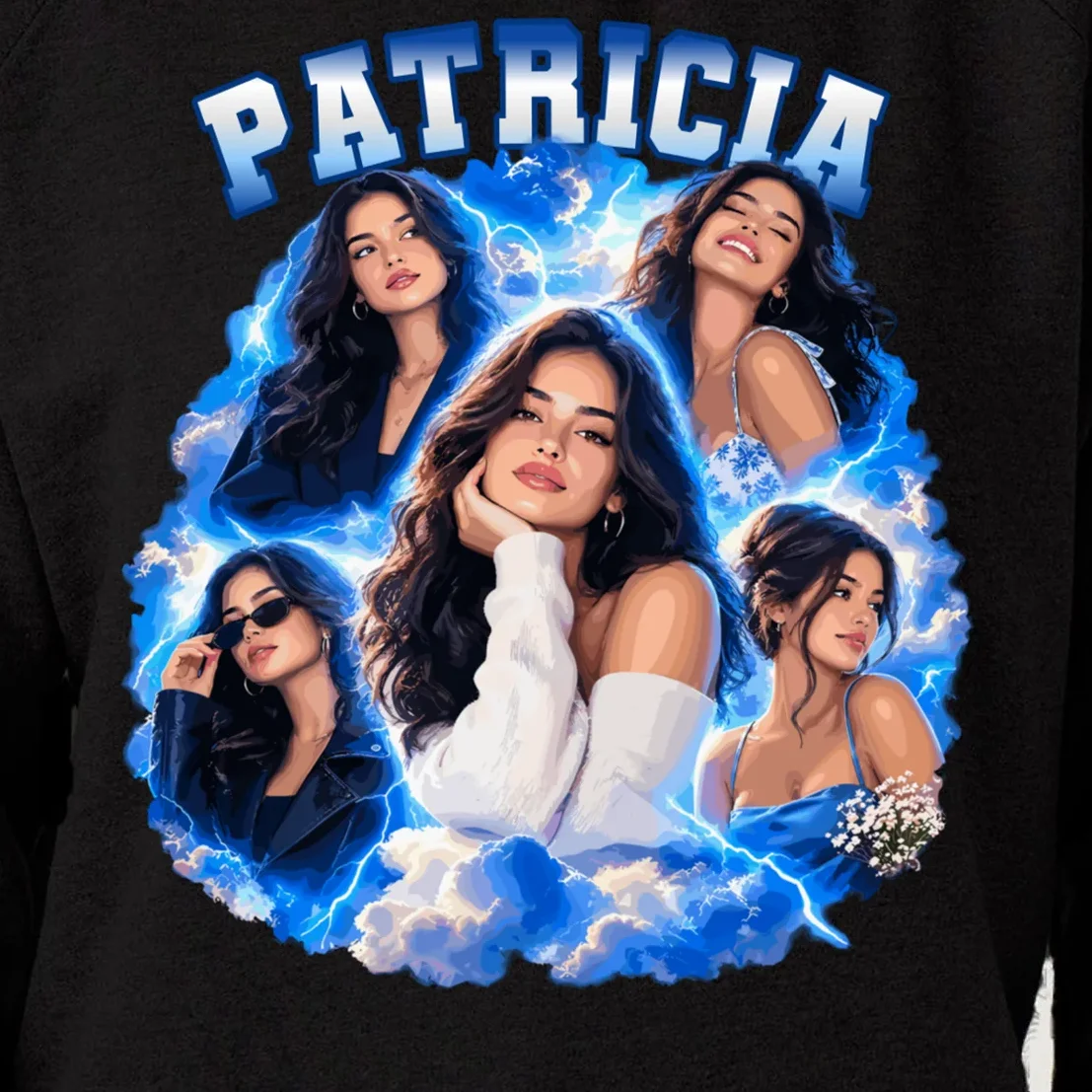 Personalized Portrait Glam Collage – Custom Name Women's Sweatshirt - Front - Close-up