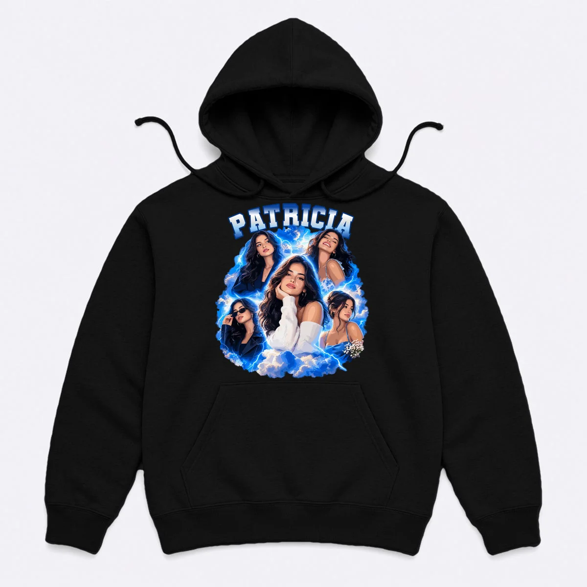 Personalized Portrait Glam Collage – Custom Name Men's Hoodie - Front