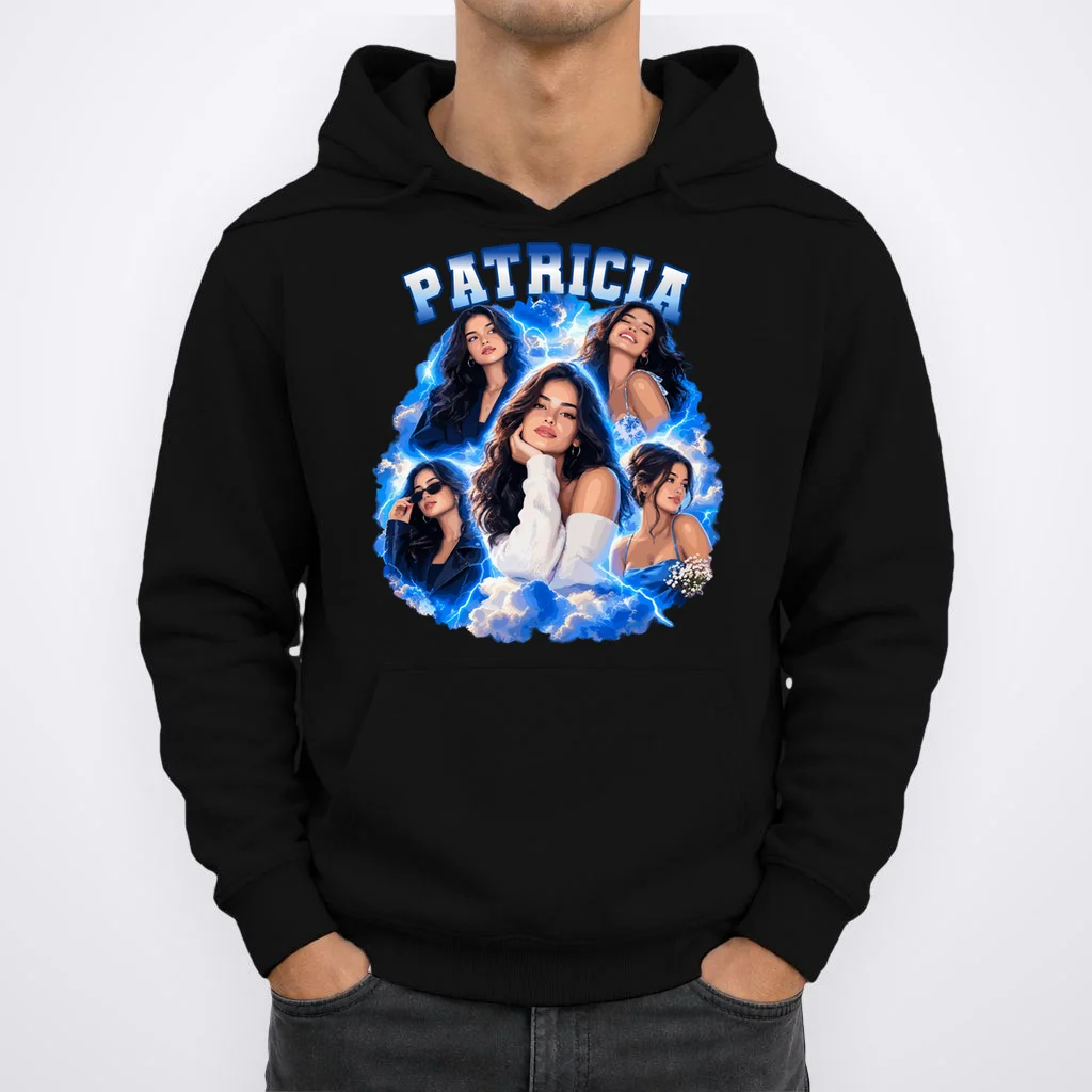 Personalized Portrait Glam Collage – Custom Name Men's Hoodie - Front 1