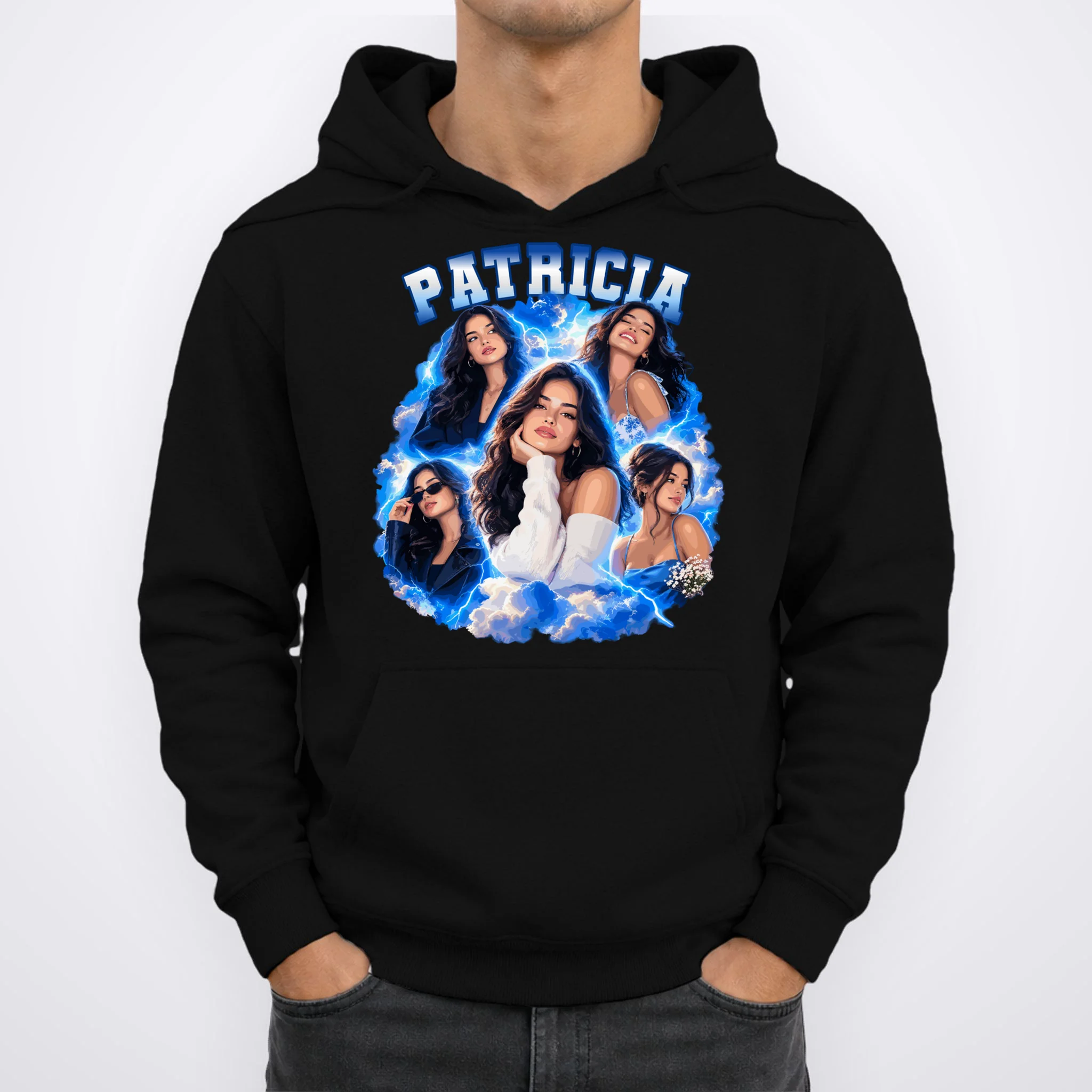 Personalized Portrait Glam Collage – Custom Name Men's Hoodie - Front 1