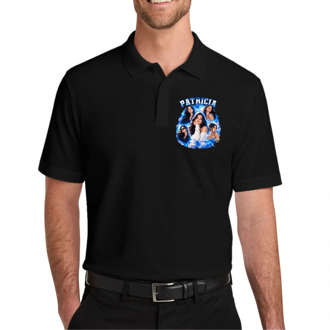 Personalized Portrait Glam Collage – Custom Name Men's Polo - Front 1