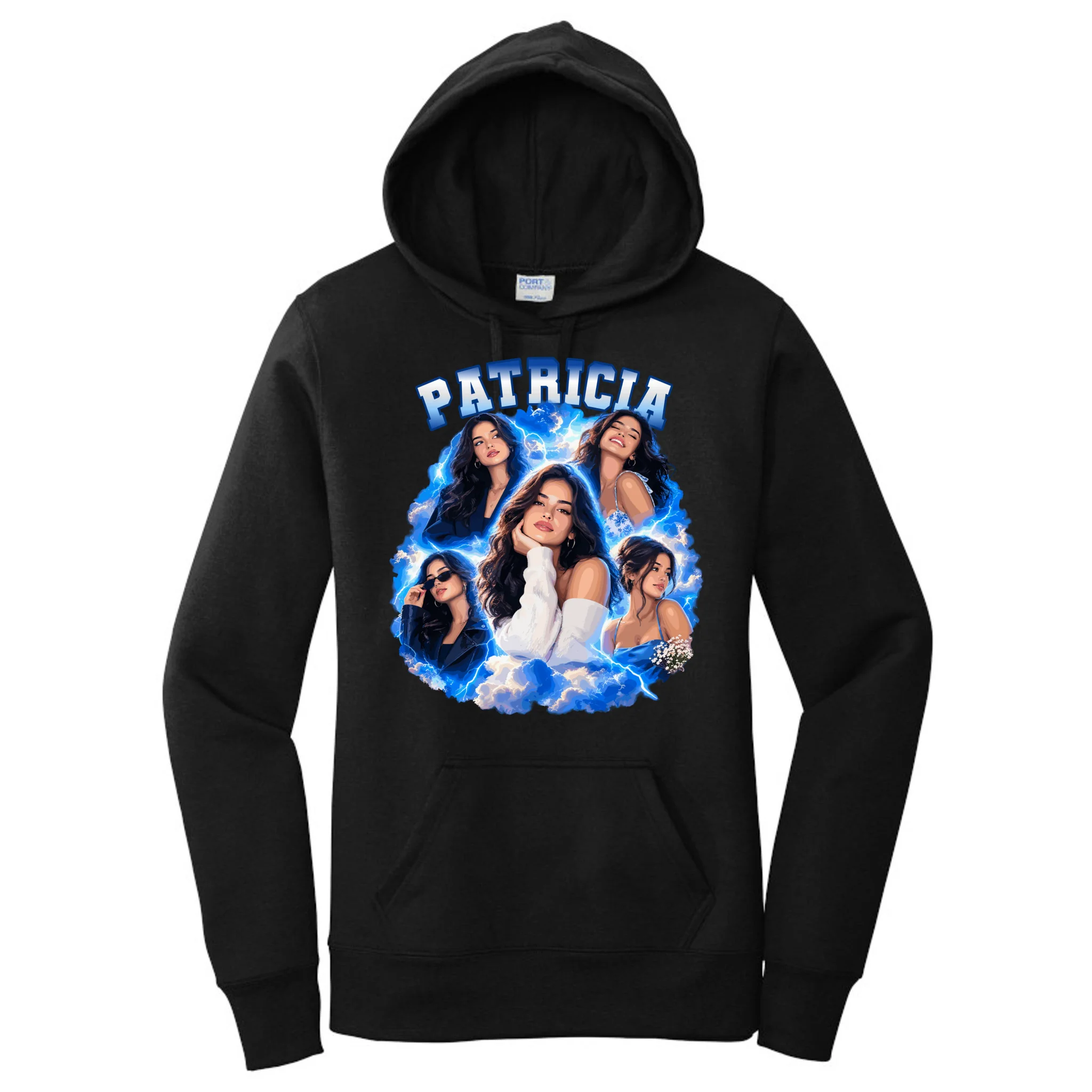 Personalized Portrait Glam Collage – Custom Name Women's Pullover Hoodie - Front