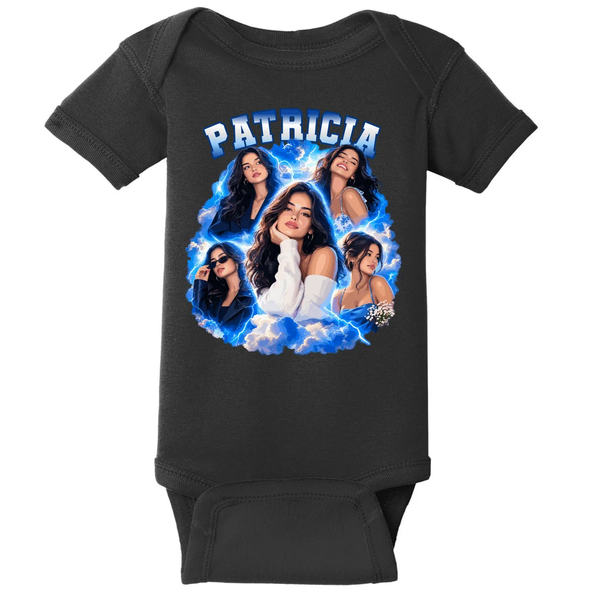 Personalized Portrait Glam Collage – Custom Name Baby Bodysuit - Front