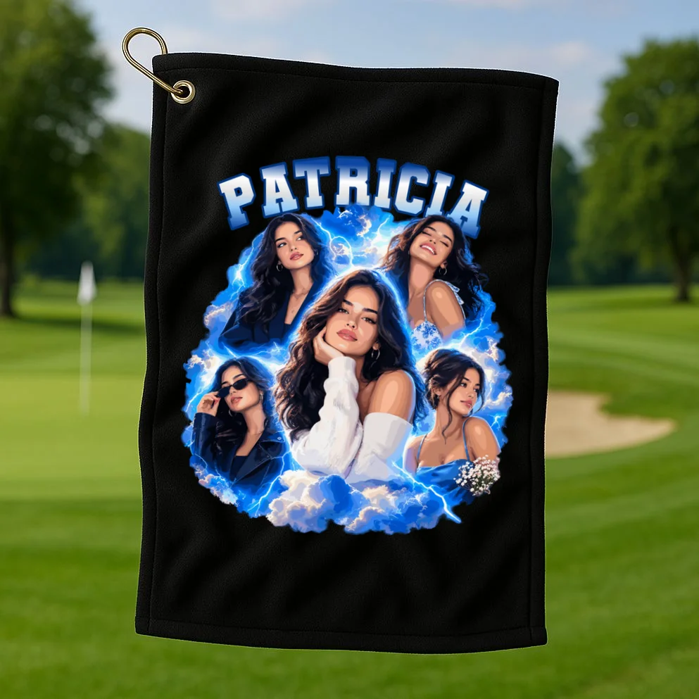Personalized Portrait Glam Collage – Custom Name Golf Towel - Front 1