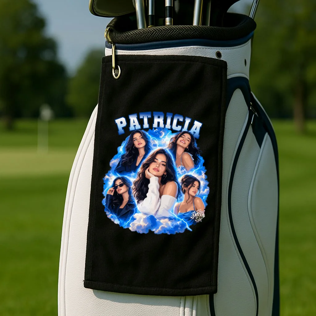 Personalized Portrait Glam Collage – Custom Name Golf Towel - Front 2