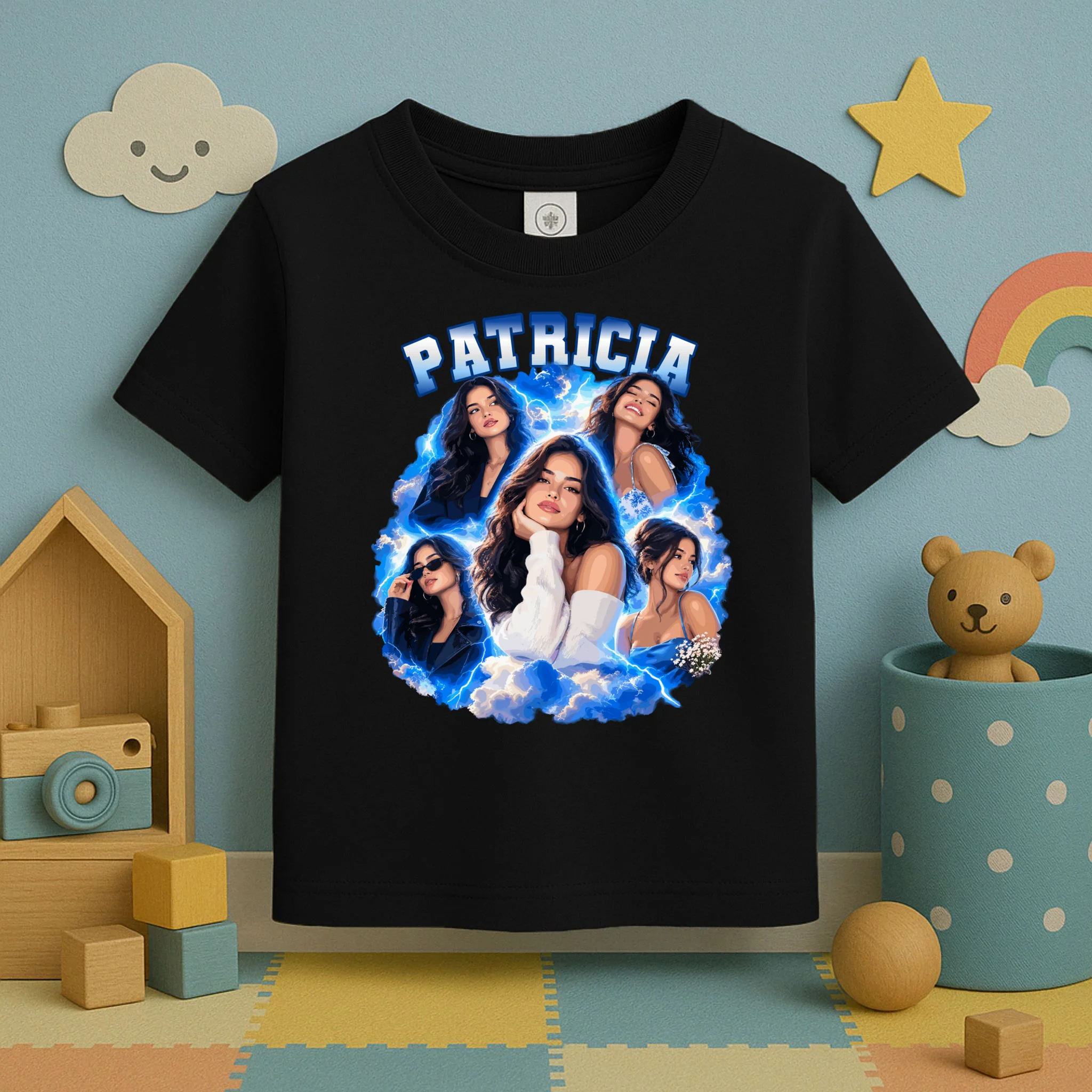 Personalized Portrait Glam Collage – Custom Name Toddler T-Shirt - Front 2