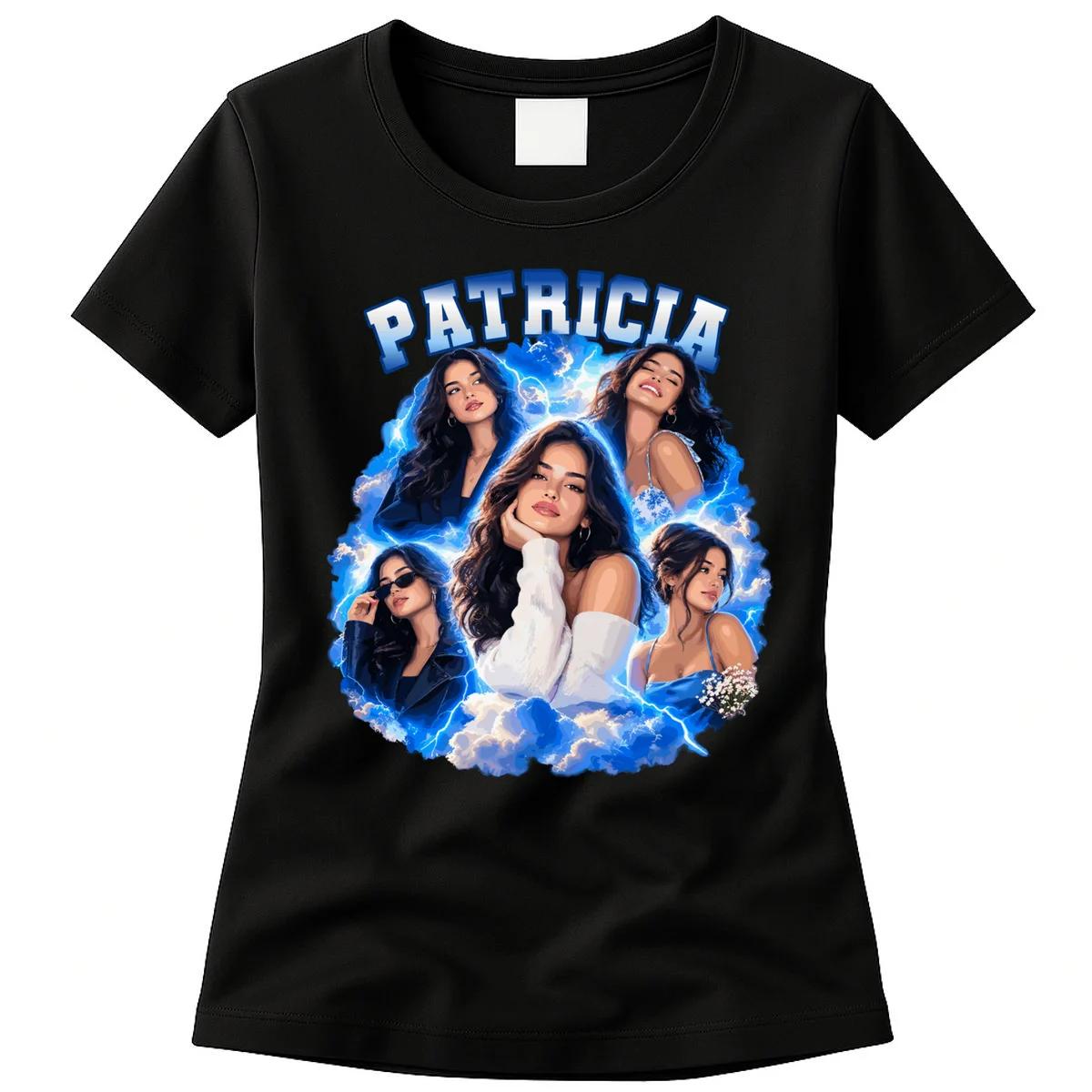Personalized Portrait Glam Collage – Custom Name Women's T-Shirt - Front
