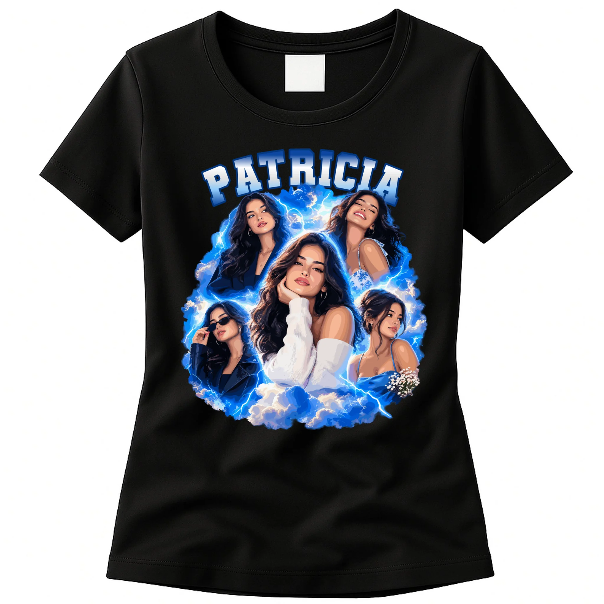 Personalized Portrait Glam Collage – Custom Name Women's T-Shirt - Front