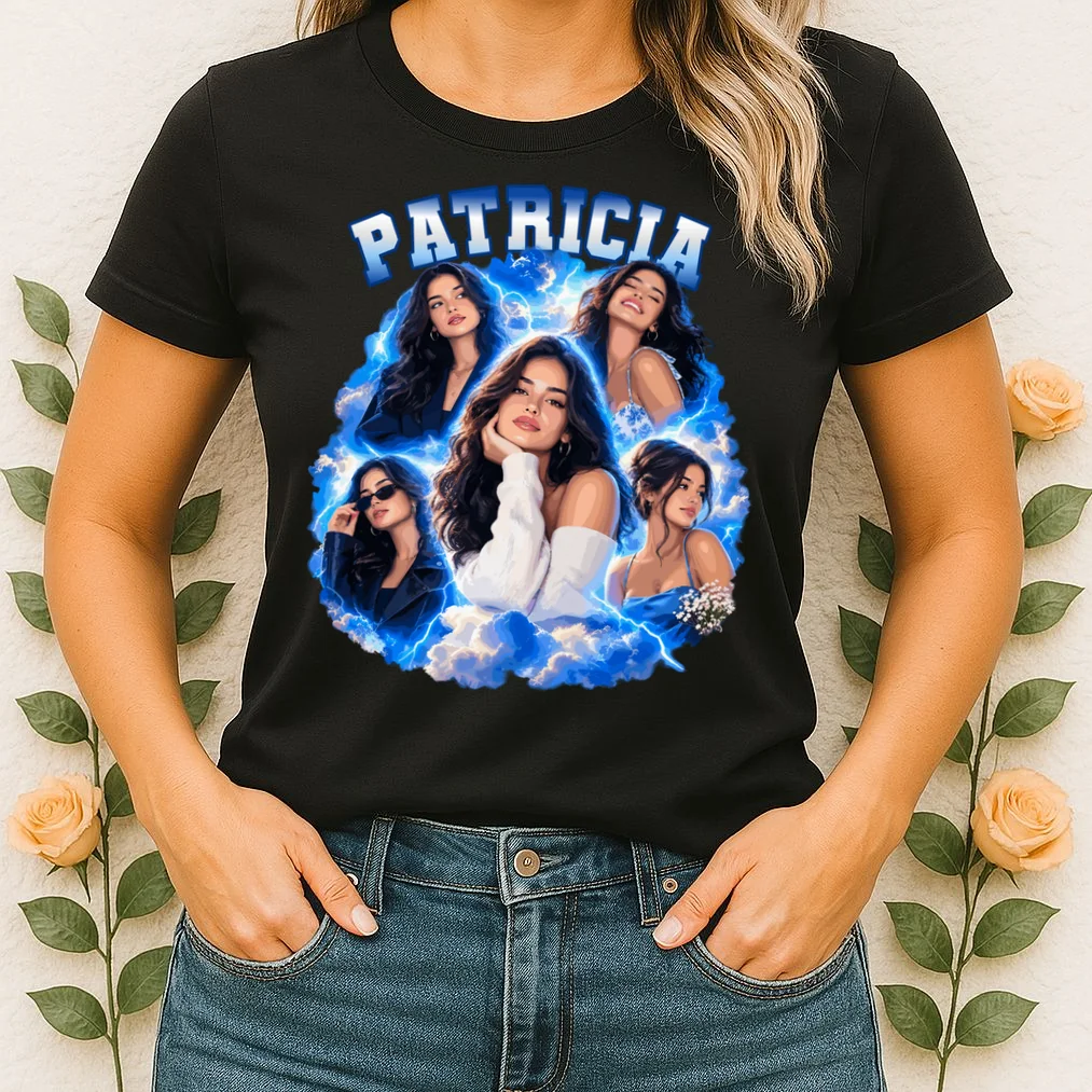 Personalized Portrait Glam Collage – Custom Name Women's T-Shirt - Front 1