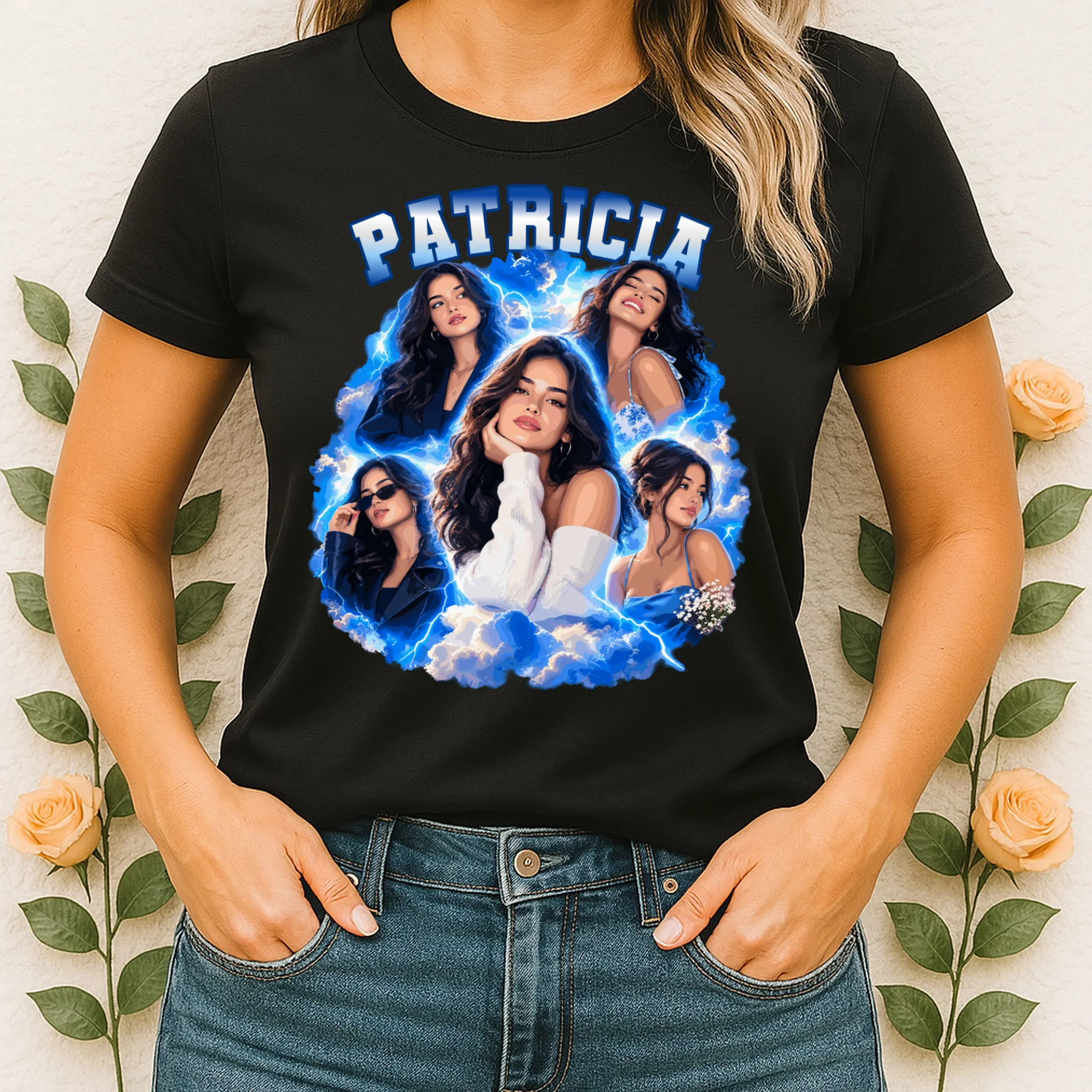 Personalized Portrait Glam Collage – Custom Name Women's T-Shirt - Front 1