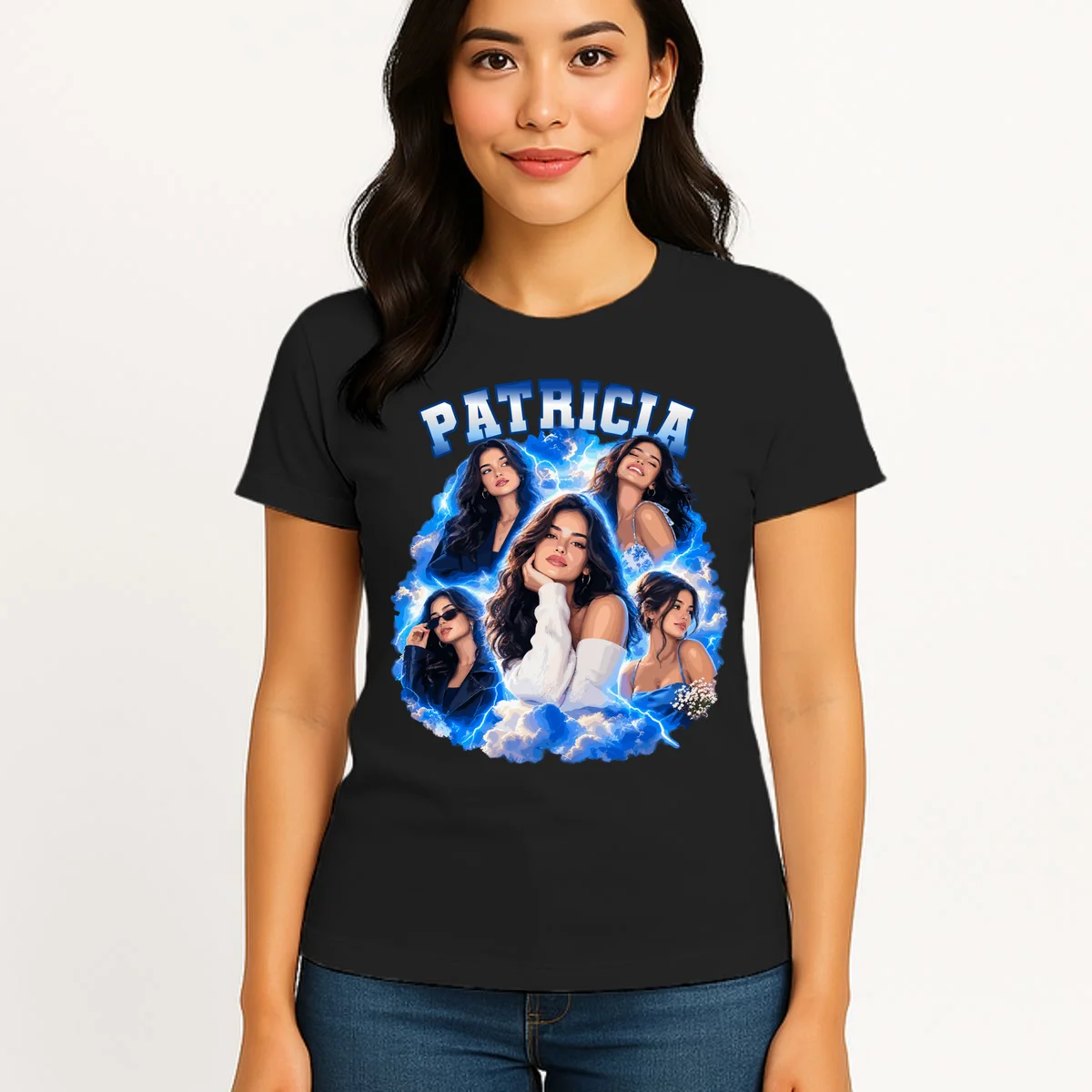 Personalized Portrait Glam Collage – Custom Name Women's T-Shirt - Front 3
