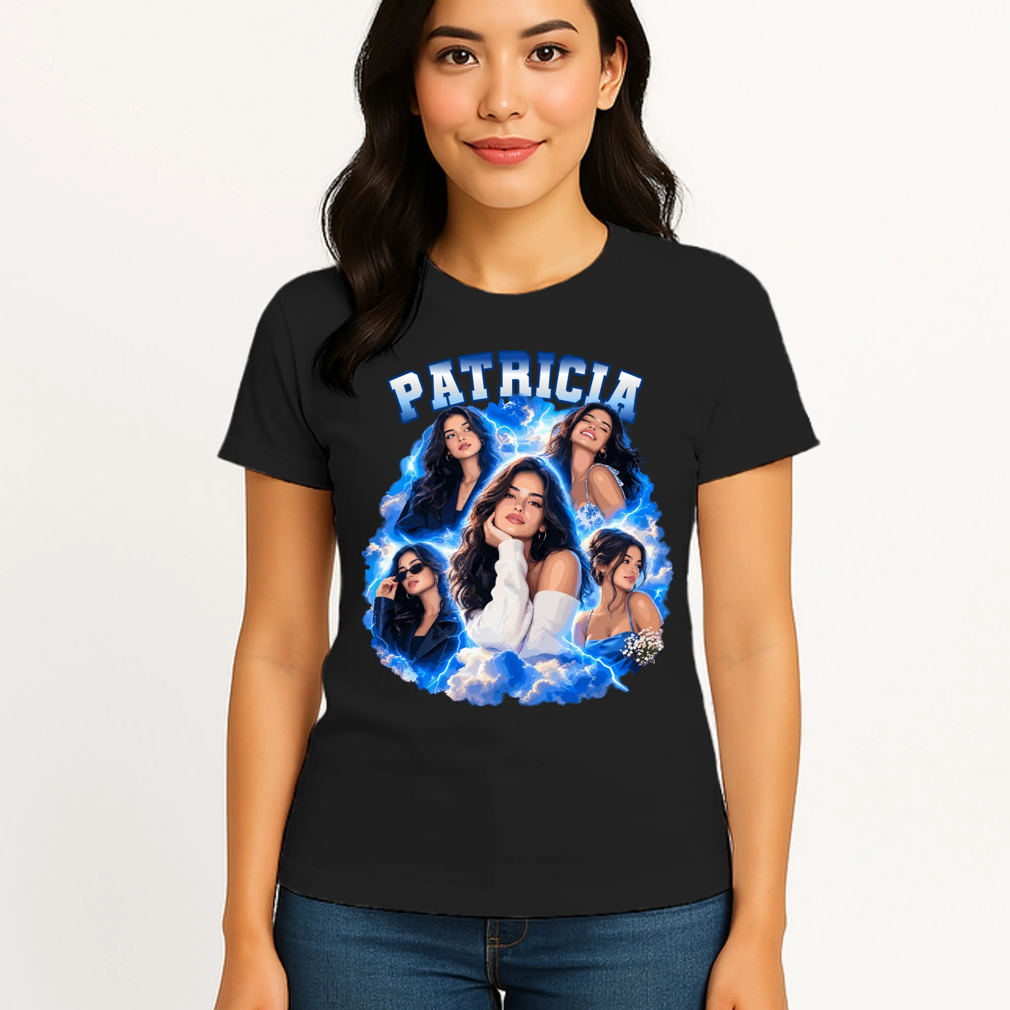 Personalized Portrait Glam Collage – Custom Name Women's T-Shirt - Front 3