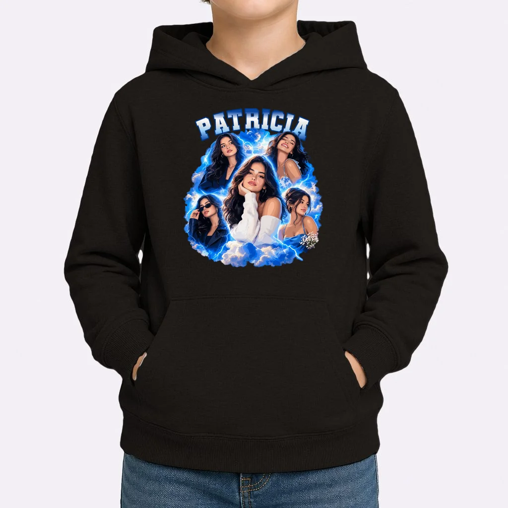 Personalized Portrait Glam Collage – Custom Name Kids Hoodie - Front 1