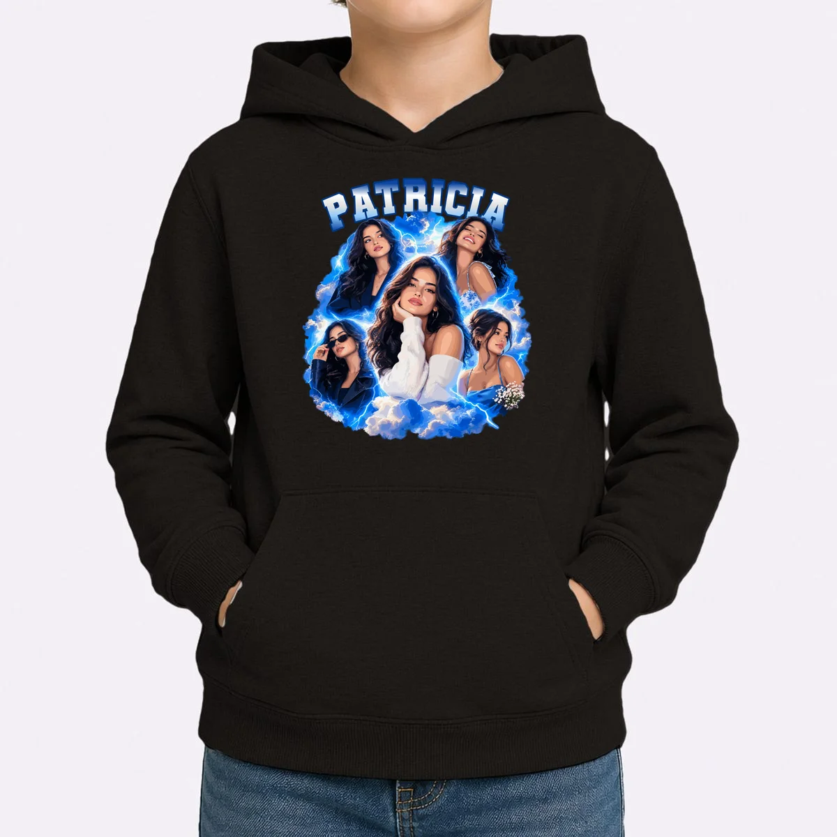 Personalized Portrait Glam Collage – Custom Name Kids Hoodie - Front 1