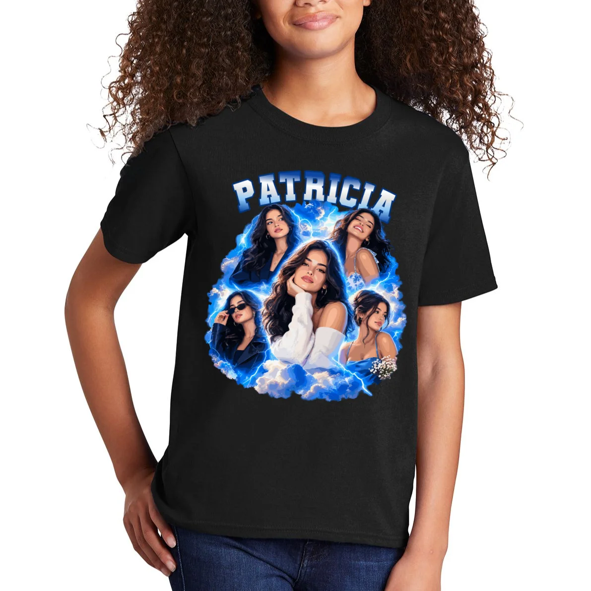 Personalized Portrait Glam Collage – Custom Name Kids T-Shirt - Front 1